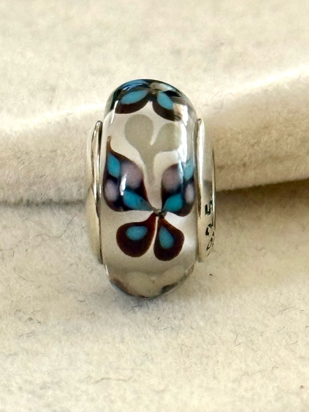 Clear Murano Glass charm with butterflies details fit Pandora